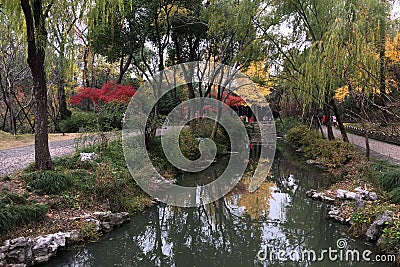 Autumn scenery at ancient Chinese garden in Suzhou Editorial Stock Photo