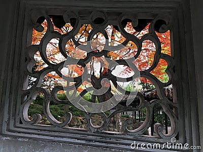 Autumn scenery at ancient Chinese garden in Suzhou Stock Photo