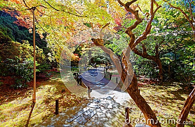Autumn scenery of a Japanese garden in Shoren-In, a famous Buddhist temple in Kyoto Stock Photo