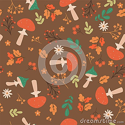 Autumn seamless pattern with amanita. Vector graphics Vector Illustration