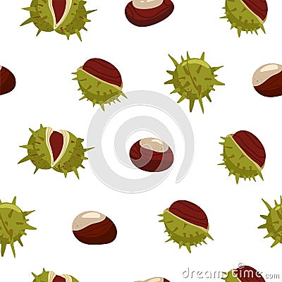 Autumn seamless pattern. Chestnuts with peels. Vector Illustration