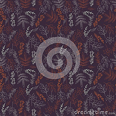 Autumn seamless pattern with floral decorative elements, colorful design Vector Illustration