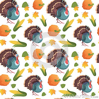 Autumn Seamless Pattern Happy Thanksgiving Day Concept Traditional Holiday Ornament With Turkey Vector Illustration