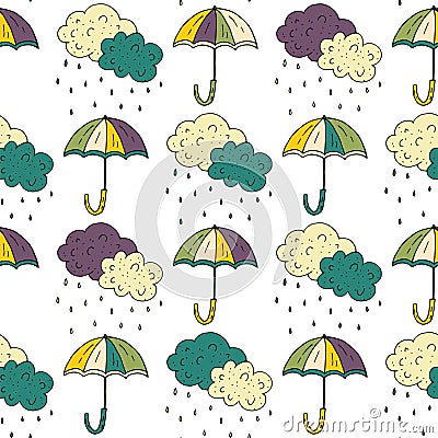 Autumn seamless pattern with umbrellas. Vector Illustration