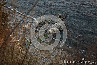 Autumn seashore. Magnificent colors, beautiful landscape. Top view Stock Photo