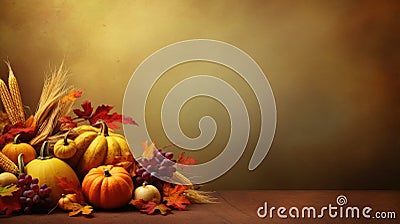 Autumn season concept, leaves or harvested crop. Pumpkin, autumn leaves, and on an orange background. Stock Photo