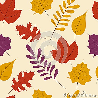 Autumn season, Fall leaf seamless pattern background Vector Illustration