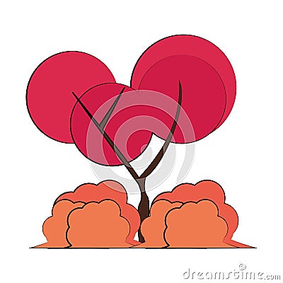 Autumn season trees and leaves nature cartoon Vector Illustration