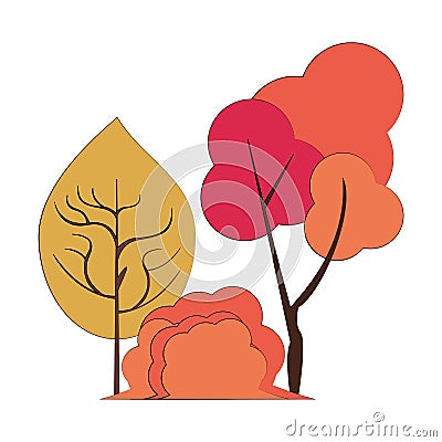 Autumn season trees and leaves nature cartoon Vector Illustration