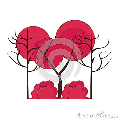 Autumn season trees and leaves nature cartoon Vector Illustration