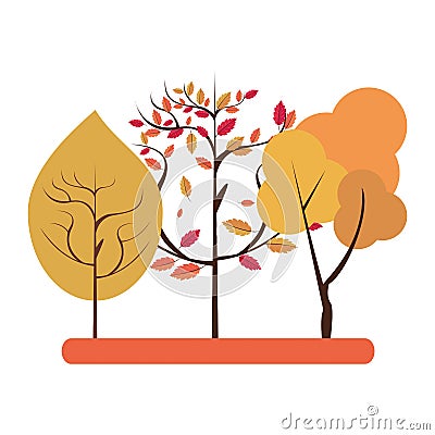 Autumn season trees and leaves nature cartoon Vector Illustration