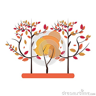 Autumn season trees and leaves nature cartoon Vector Illustration
