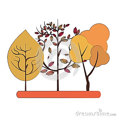 Autumn season trees and leaves nature cartoon Vector Illustration