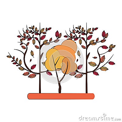 Autumn season trees and leaves nature cartoon Vector Illustration