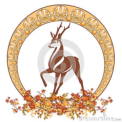 Autumn season wildlife and nature art nouveau style vector frame Vector Illustration