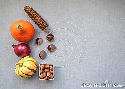 Autumn seasonal minimalist concept, art display mockup, simple seasonal composition, flat lay with copy space Stock Photo