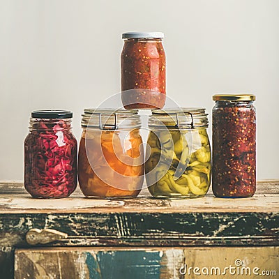 Autumn seasonal pickled or fermented colorful vegetables, square crop Stock Photo