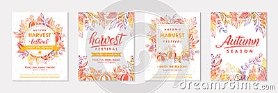 Autumn seasonals postes with leaves and floral elements in fall colors Vector Illustration