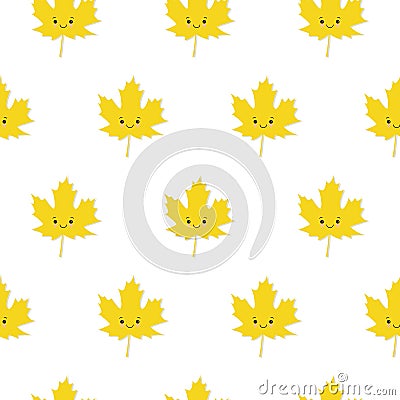 Autumn Set of Cute Yellow Maple Leaves on White Background Stock Photo