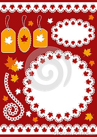 Autumn set for scrapbook with doily. Vector Illustration