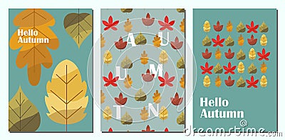 Autumn. Set of vector illustrations. Patterns and simple pictures. Hello Autumn. Background for sale banner, poster Cartoon Illustration