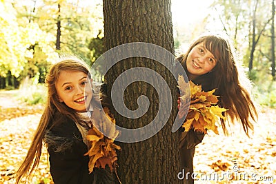 Autumn Sisters Stock Photo