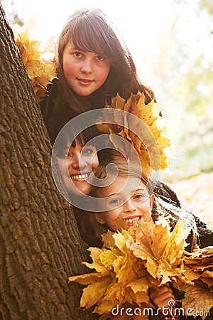 Autumn Sisters, happy day Stock Photo
