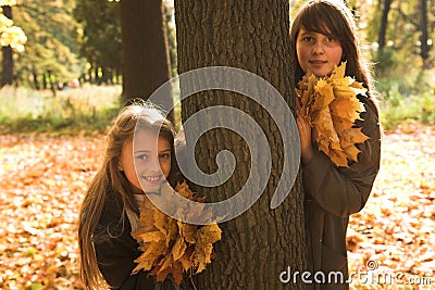 Autumn Sisters Stock Photo