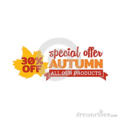 Autumn special offer badge. typography with autumn fall dry leaf vector illustration. Cartoon Illustration