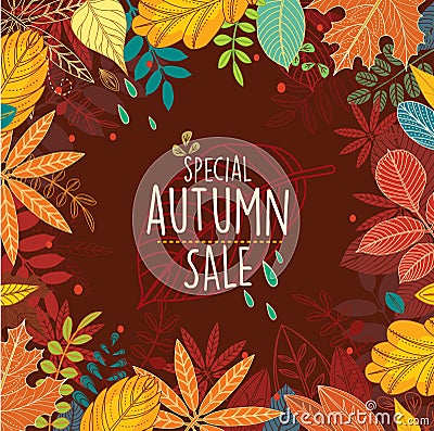 Autumn special sale poster with leaves Vector Illustration