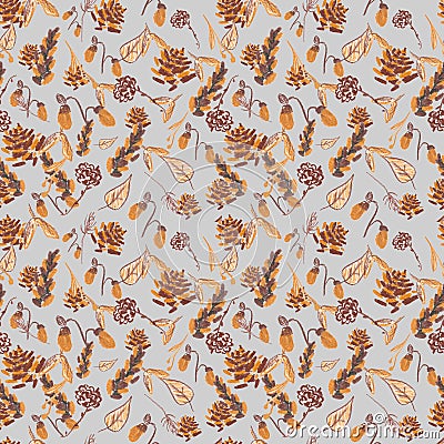 Autumn squirrels seamless pattern drawn in wax crayons on gray background.Fall holiday print for Thanksgiving Stock Photo