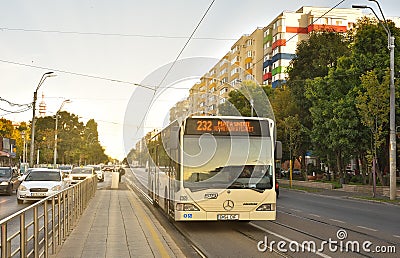 Autumn street photography in Bucharest with public transport. Editorial Stock Photo