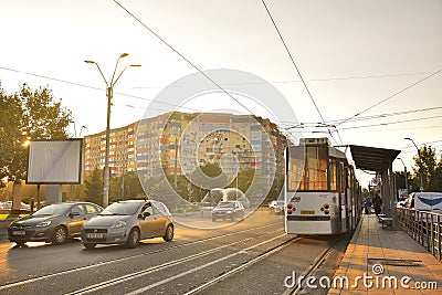 Autumn street photography in Bucharest with public transport. Editorial Stock Photo