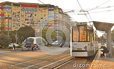 Autumn street photography in Bucharest with public transport. Editorial Stock Photo