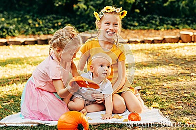 Autumn styled portrait for little kids Stock Photo