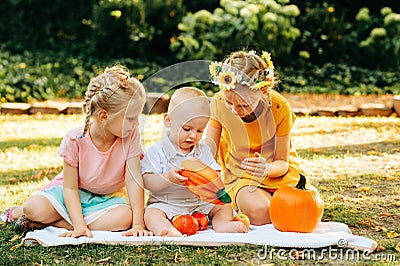 Autumn styled portrait for little kids Stock Photo