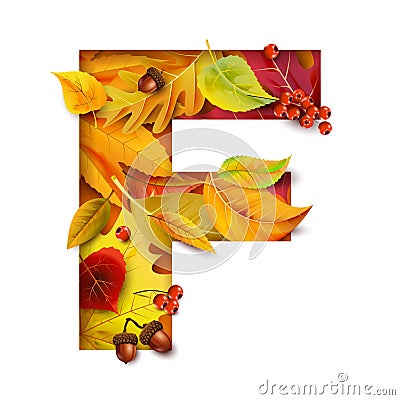 Autumn stylized alphabet. Letter F Vector Illustration