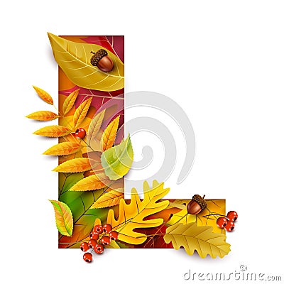 Autumn stylized alphabet. Letter L Vector Illustration