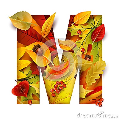 Autumn stylized alphabet. Letter M Vector Illustration