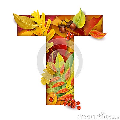 Autumn stylized alphabet. Letter T Vector Illustration