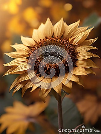 Autumn sunflowers in realistic macro focus Stock Photo