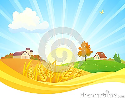 Autumn sunrise landscape design Vector Illustration