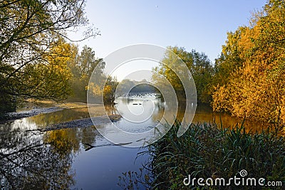 Autumn sunrise at Mill Lakes in Nottinghamshire Stock Photo