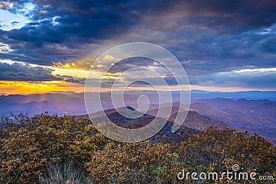 Autumn Sunset in Blue Ridge Mountains Stock Photo