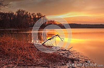 Autumn sunset on the lake Stock Photo
