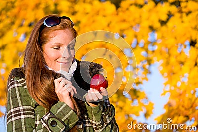 Autumn sunset park - red hair woman fashion Stock Photo