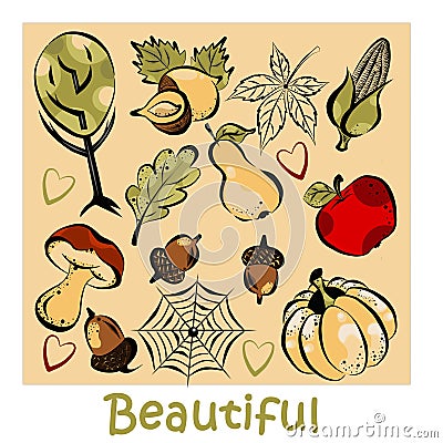 Color postcard `BEAUTIFUL` on the autumn theme. Stock Photo
