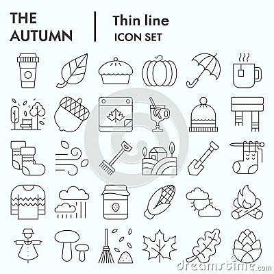 Autumn thin line icon set, Falling leaves season themed symbols collection, vector sketches, logo illustrations, web Vector Illustration
