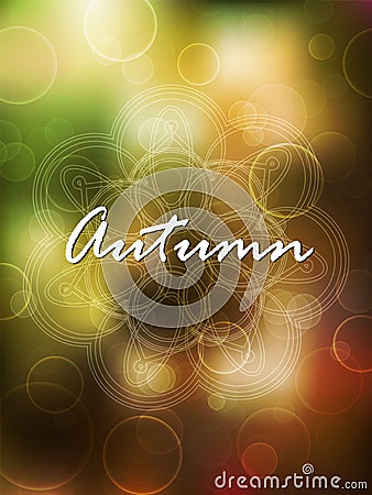 Autumn time, day. Green and orange blurred background with bokeh Vector Illustration