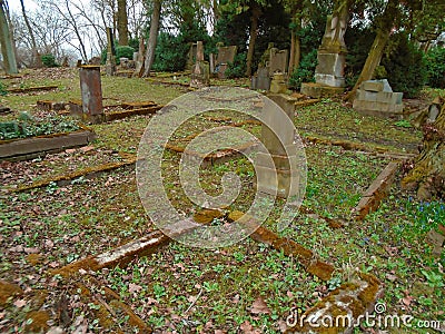 Autumn time in the old abandoned and ransacked Jewish cemetery Stock Photo